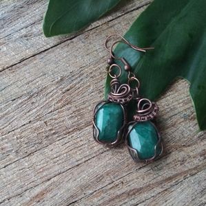 Green Fuschite Woven Earrings Handmade